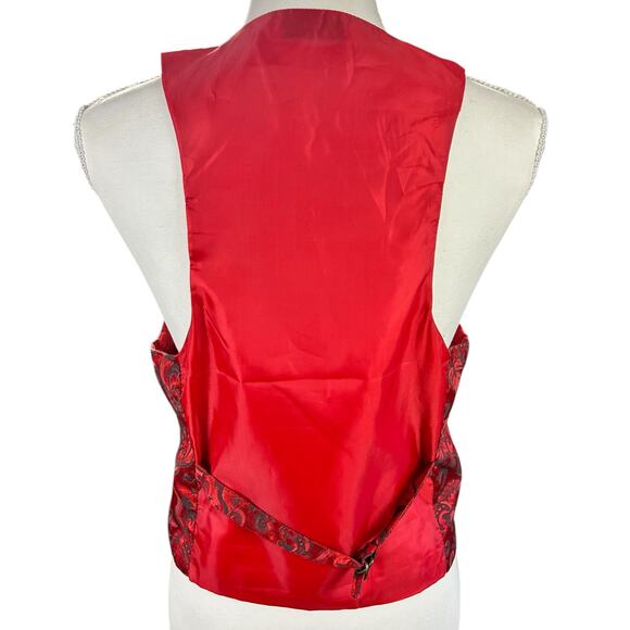 Design by Olivia Vest Women Size Large Red Jacquard Paisley 3 Button Waistcoat - Picture 3 of 12